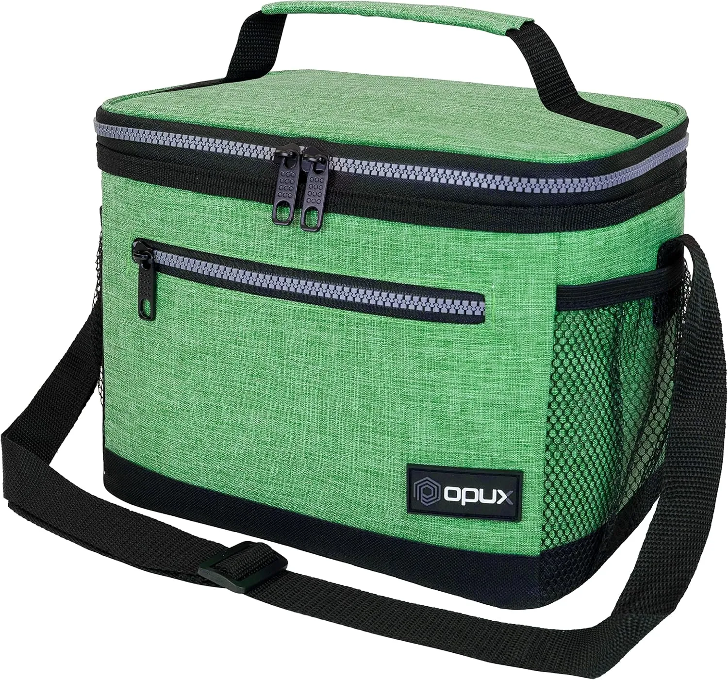 opux Insulated Lunch Box Men Women, Lunch Bag for Work School, Leakproof Soft Cooler Tote Adult, Large Lunch Pail Kids Boys Girls, Picnic Beach Food Bag with Shoulder Strap, Heather Green