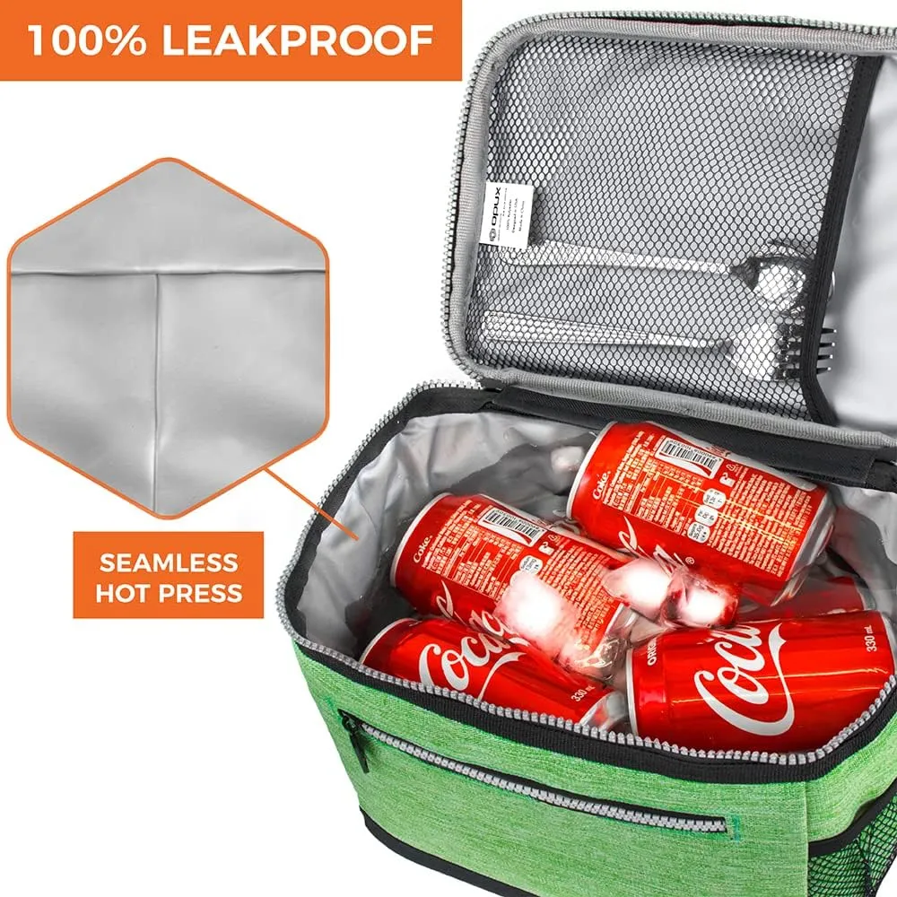opux Insulated Lunch Box Men Women, Lunch Bag for Work School, Leakproof Soft Cooler Tote Adult, Large Lunch Pail Kids Boys Girls, Picnic Beach Food Bag with Shoulder Strap, Heather Green