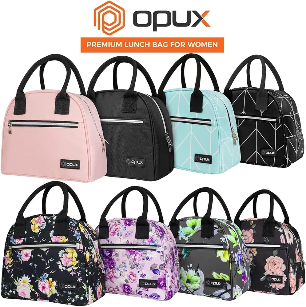 opux Insulated Lunch Box Women, Lunch Bag Tote Girls Kids Teen Adult, Cute Soft Lunch Cooler Container Work School, Reusable Thermal Food Meal Prep Organizer Lunch Pail Travel Beach, Floral Black