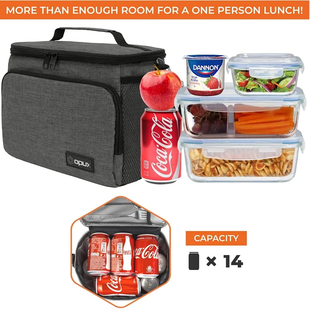 opux Insulated Soft Lunch Bag for Men Women for Office Work School Picnic, Leakproof Cooler Bag with Shoulder Strap for Kid Adult (Charcoal Gray)