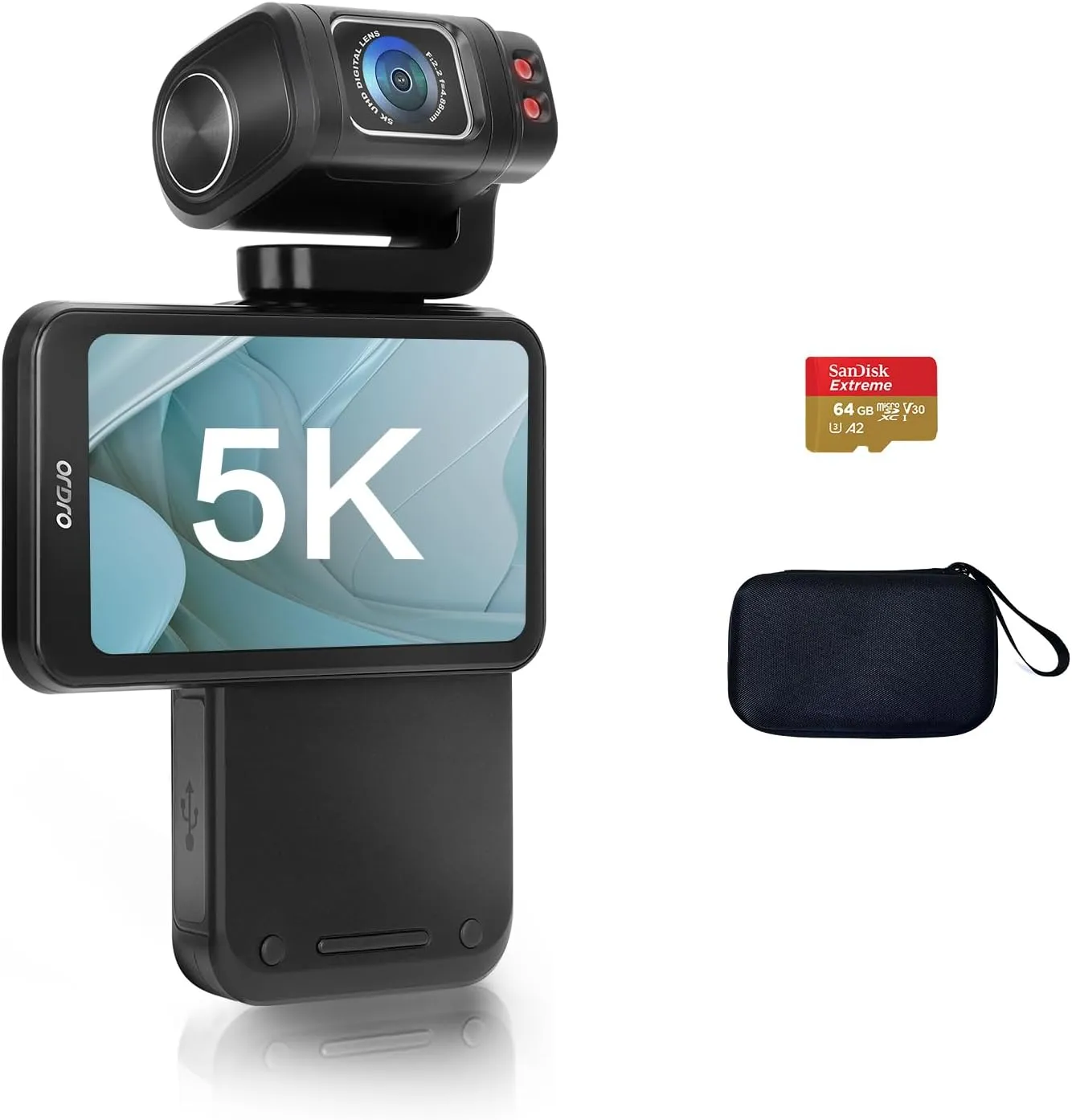 Ordro M3 5K UHD Camera with 3.5-inch Flippable Touch Screen, 3250mAh Large Capacity Battery, IR Night Vision Function 64G Memory Card