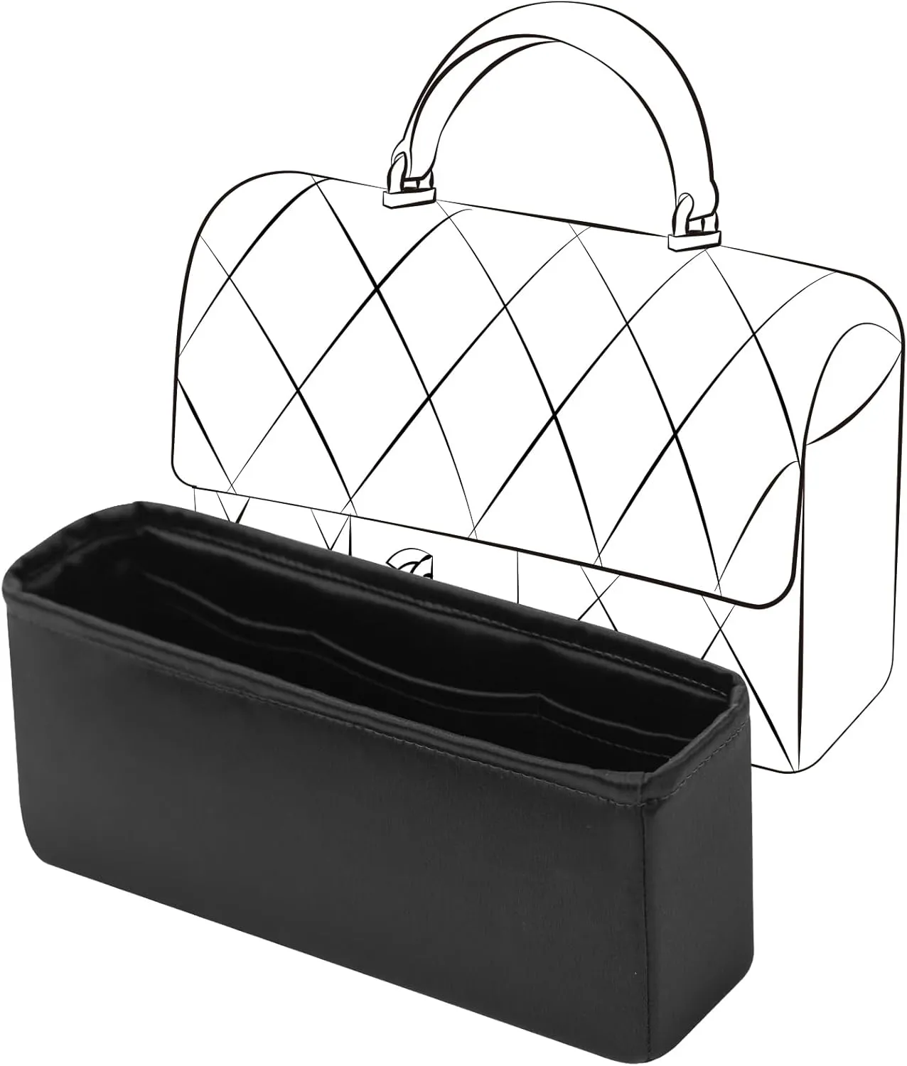 Organizer Insert for Chanel 22P CF Mini Handle Bags, Sliky Purse Inserts, Exclusively for Chanel 22P Classic Flap Mini Handle Bags (Black)