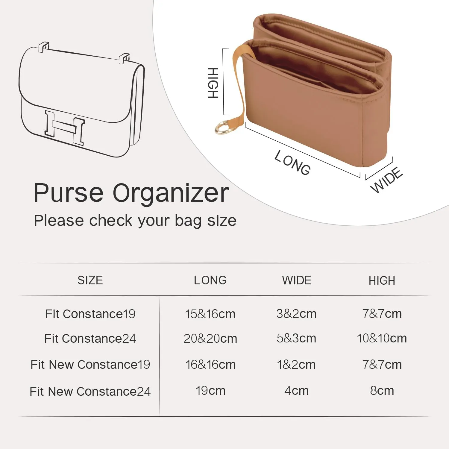 Organizer Insert for Constance Bags, Sliky Purse Inserts for Hermes Constance Handbags, Exclusively for Hermes 2023 NEW Mini Constance 18 (2023 New 18, Gold)