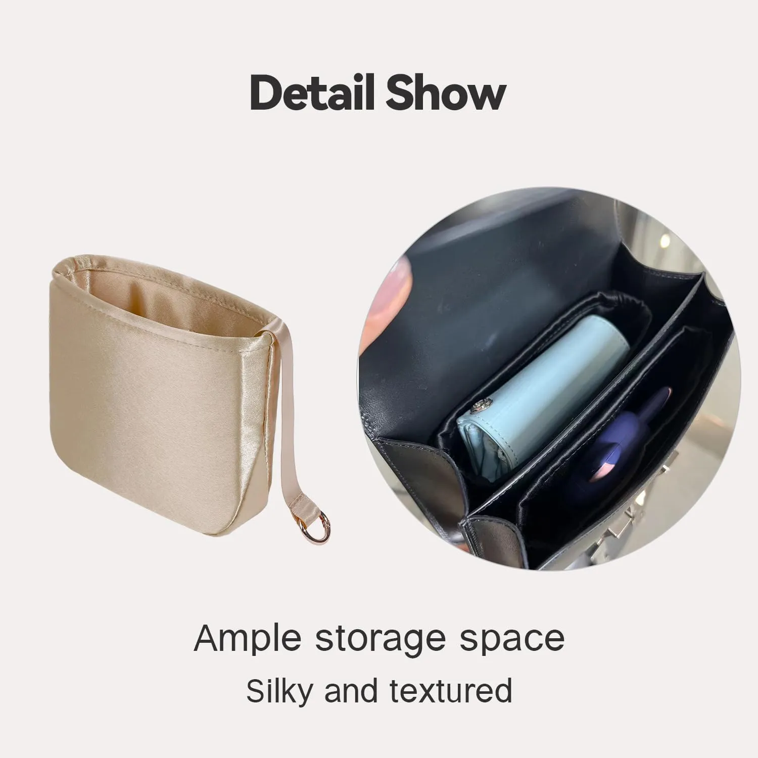 Organizer Insert for Evelyne Bags, Sliky Purse Inserts for Hermes Bags, Exclusively for Hermes Evelyne 33 GM (33 GM, Etoupe Grey)