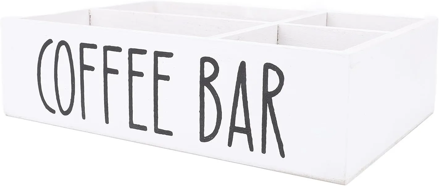 Organizers Coffee Station Organizer with Divider 4 Compartments Wooden Coffee Bar Countertop Storage Basket for Organizing Coffee Pods Tea Bags Sugar Packets Stir Sticks