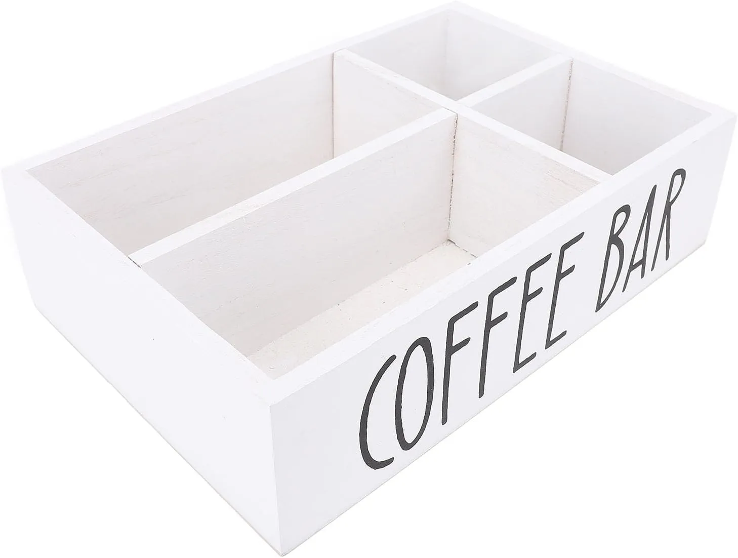 Organizers Coffee Station Organizer with Divider 4 Compartments Wooden Coffee Bar Countertop Storage Basket for Organizing Coffee Pods Tea Bags Sugar Packets Stir Sticks