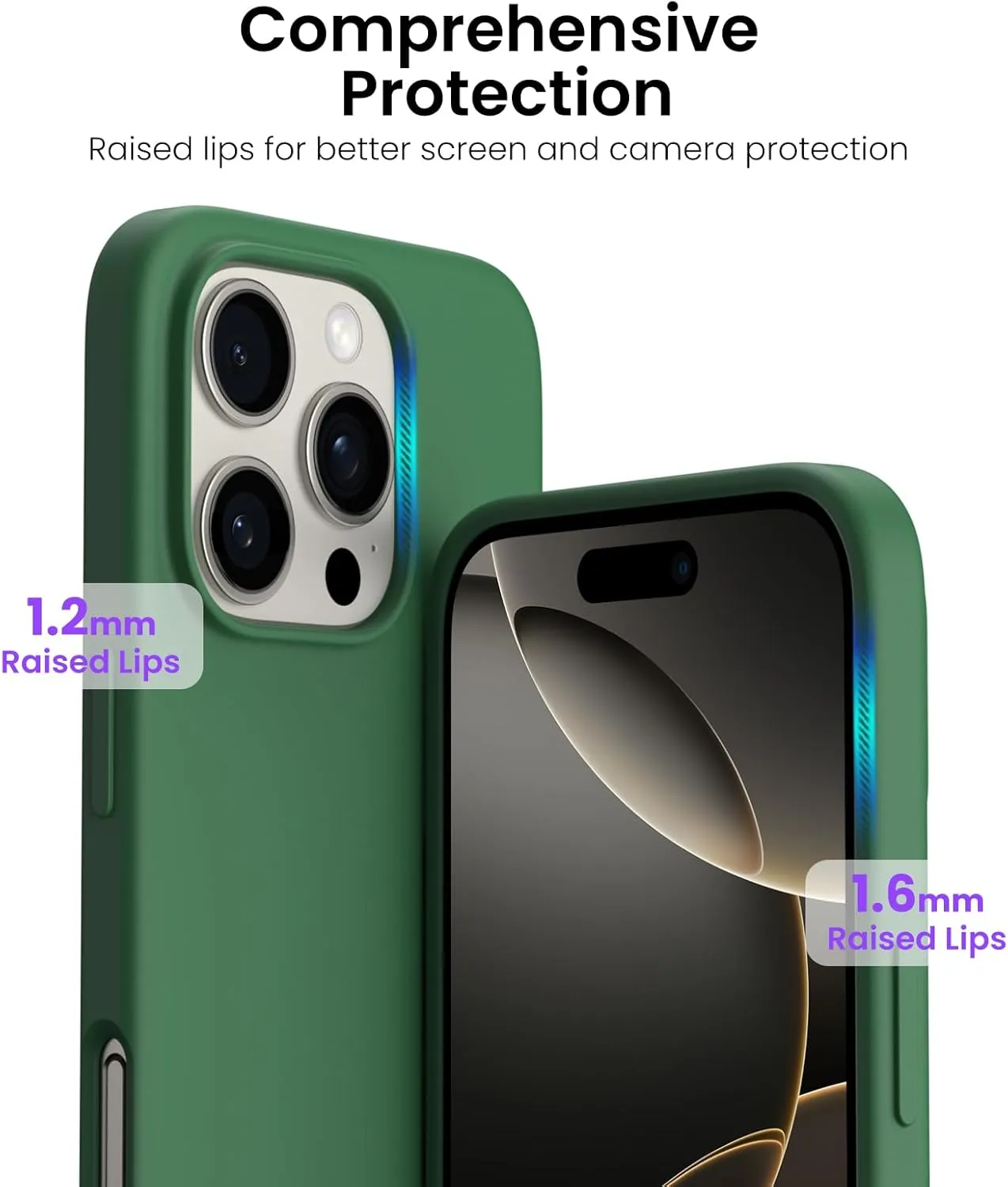 ORNARTO Compatible with iPhone 16 Pro Case 6.3", Slim Liquid Silicone 3 Layers Soft Gel Rubber Shockproof Protective Case with Anti-Scratch Microfiber Lining-Clover Green