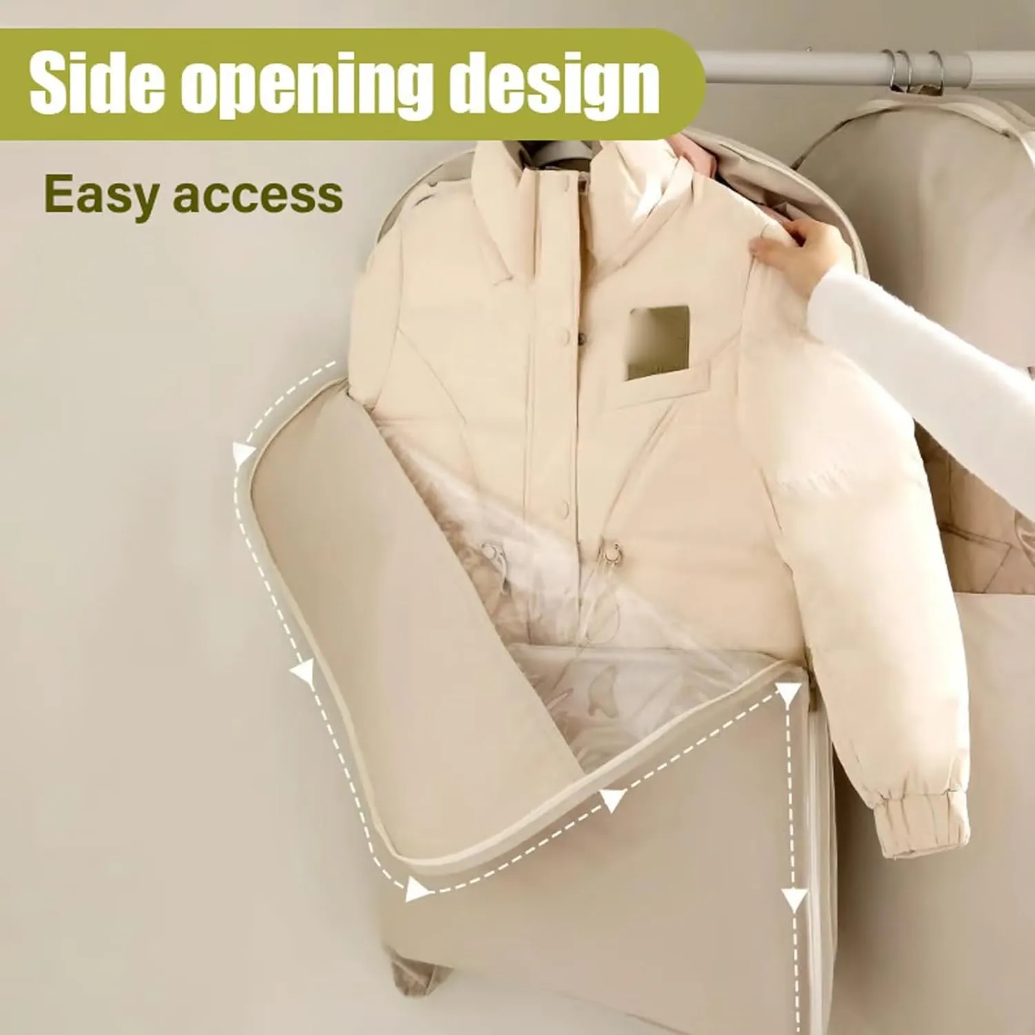 Otherwise Garment Bag, 2025 New Space Saving Hanging Garment Bag With Self Compression Zipper, Heavy Duty Closet Organizers Protect Against Wrinkles, Protects Clothes (Beige,M)