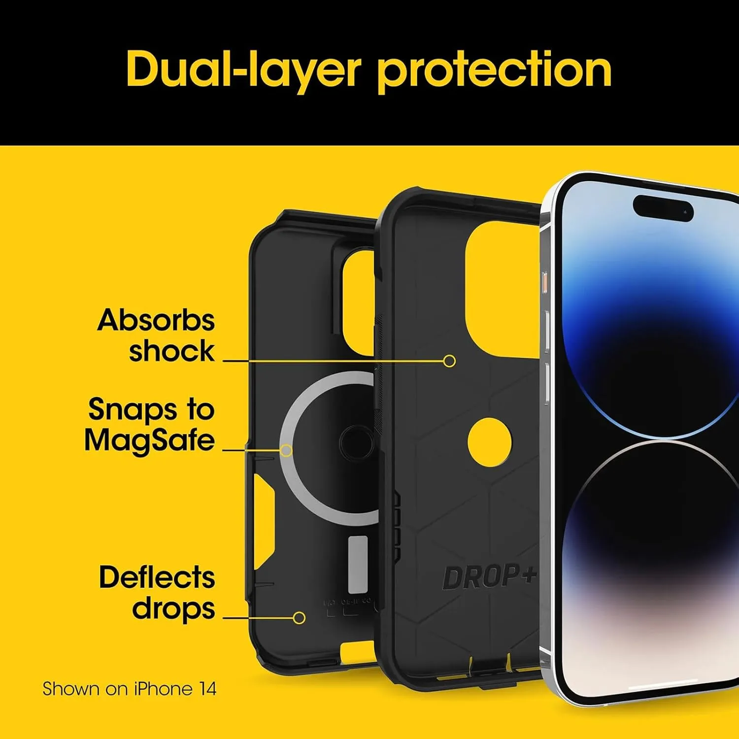 OtterBox iPhone 16e, iPhone 15, iPhone 14, and iPhone 13 Commuter Series Case - MagSafe Edition - Black, Slim & Tough, Pocket-Friendly, with Port Protection