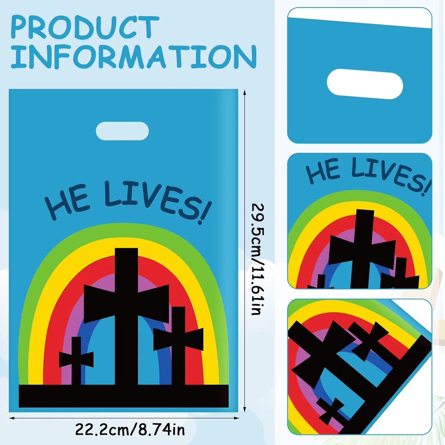 Oudain 60 Pcs Easter Religious Goody Bags He Lives Plastic Kids Christian Cross Treat Bag with Handles Bible Candy Gift Packaging Decorations for Party Supplies(Cross)