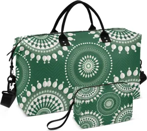 Oversized Travel Duffel Bag Carry On Tote Bag Gym Bag with Adjustable Strap for Yoga Foldable Onion Green Circular Shapes2