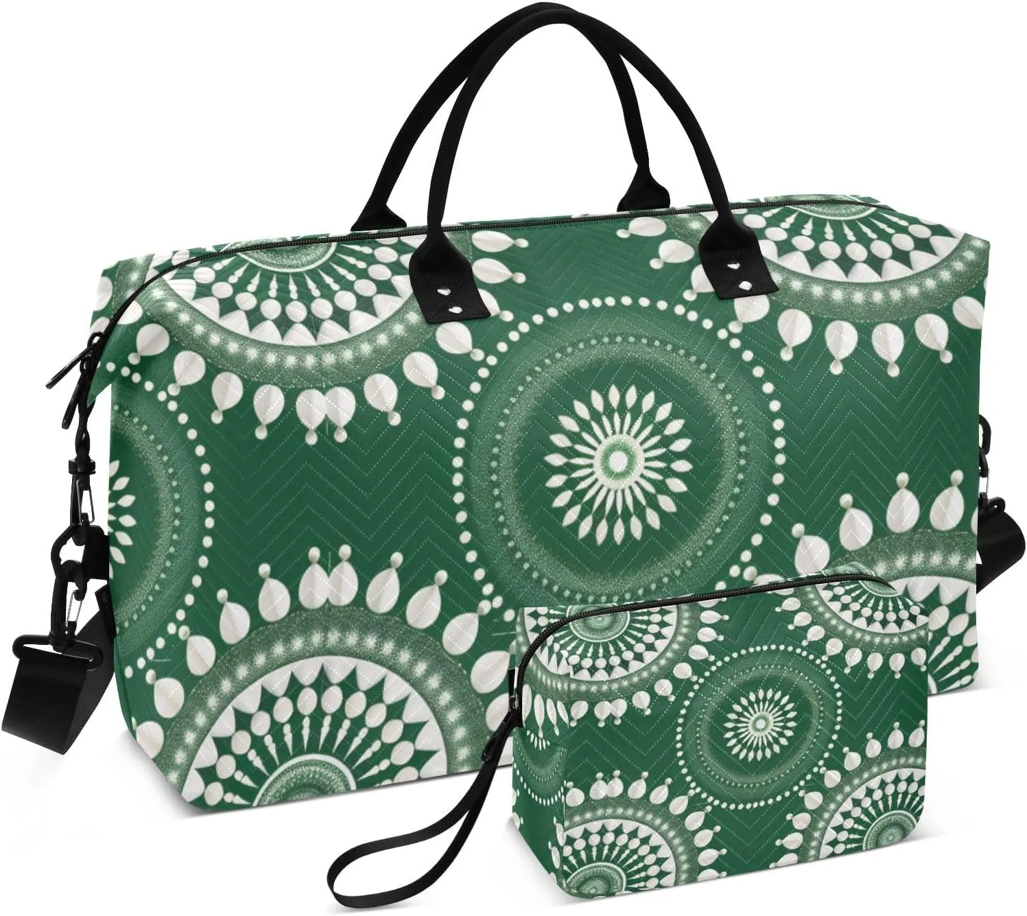 Oversized Travel Duffel Bag Carry On Tote Bag Gym Bag with Adjustable Strap for Yoga Foldable Onion Green Circular Shapes2