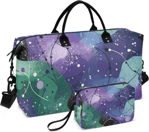 Oversized Travel Duffel Bag Overnight Carry On Tote and Luggage Sports Duffel Bags with Adjustable Strap for Workout Large Capacity Greenish-purple Irregular Grain