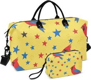 Oversized Travel Duffel Bag Weekender Overnight Bag Sports Duffel Bags with Adjustable Strap for Airplane Traveling Large Capacity National Memorial Day Stars Bird Yellow