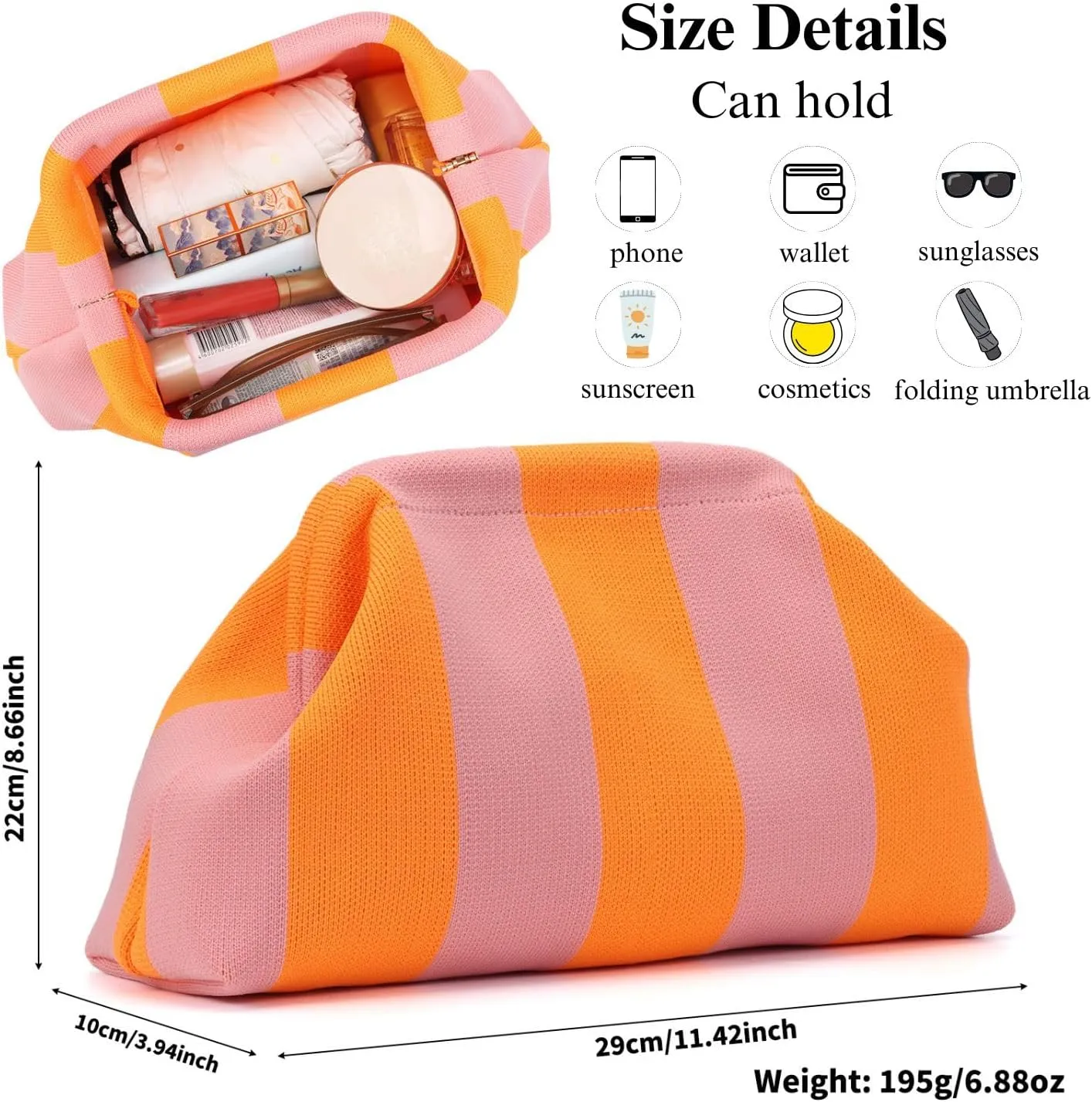Ovida Colorblock Clutch Purse for Women Summer Beach Dumpling Clutch Crochet Handbag Ruched Cloud Clutch Bag for Party