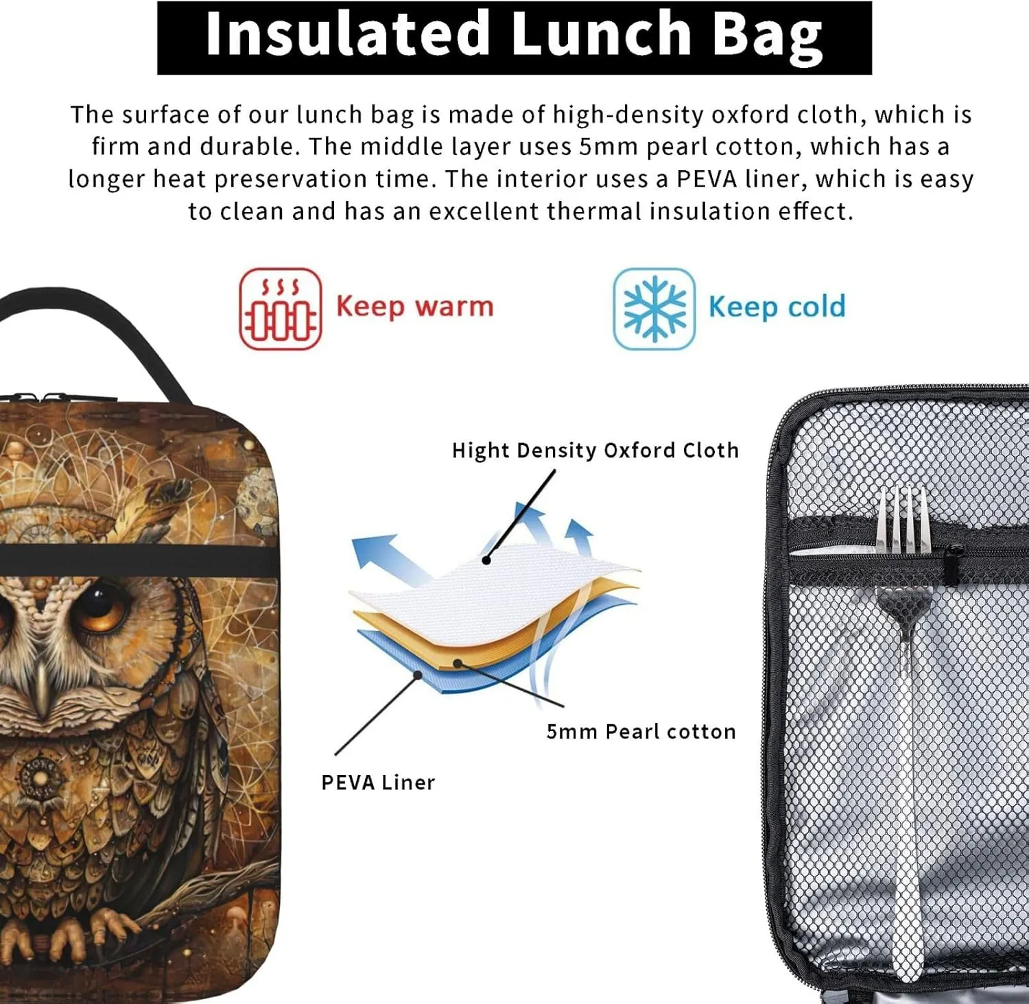 Owl Beliefs Insulated Lunch Box For Men Women Lunch Bag Perfect For Office Travel Outings