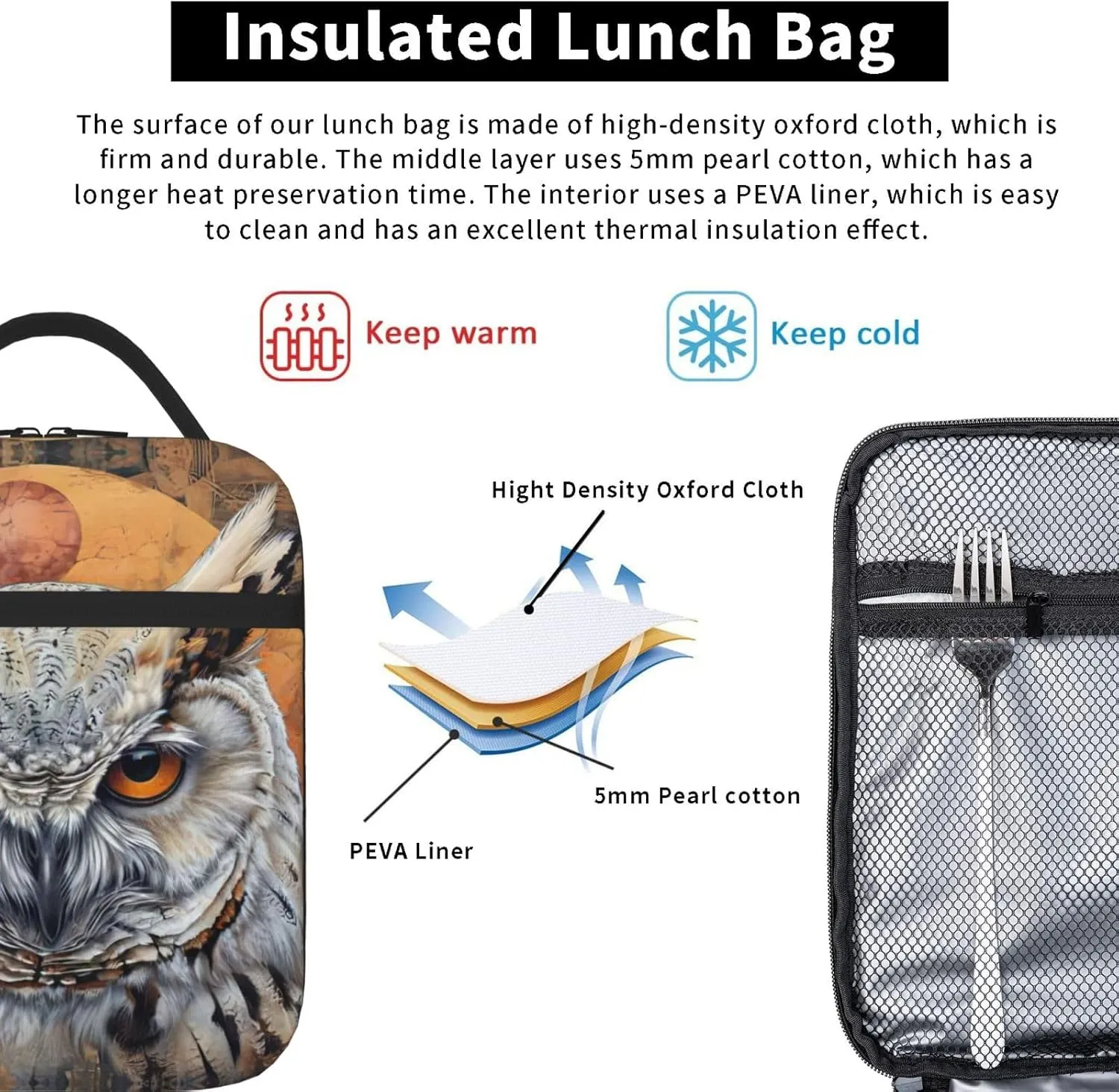 Owl Beliefs Insulated Lunch Box For Men Women Lunch Bag Perfect For Office Travel Outings