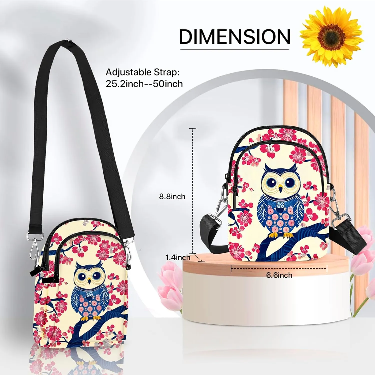 Owl Crossbody Purse for Women Casual Cell Phone Bag Waterproof Shoulder Bags Travel