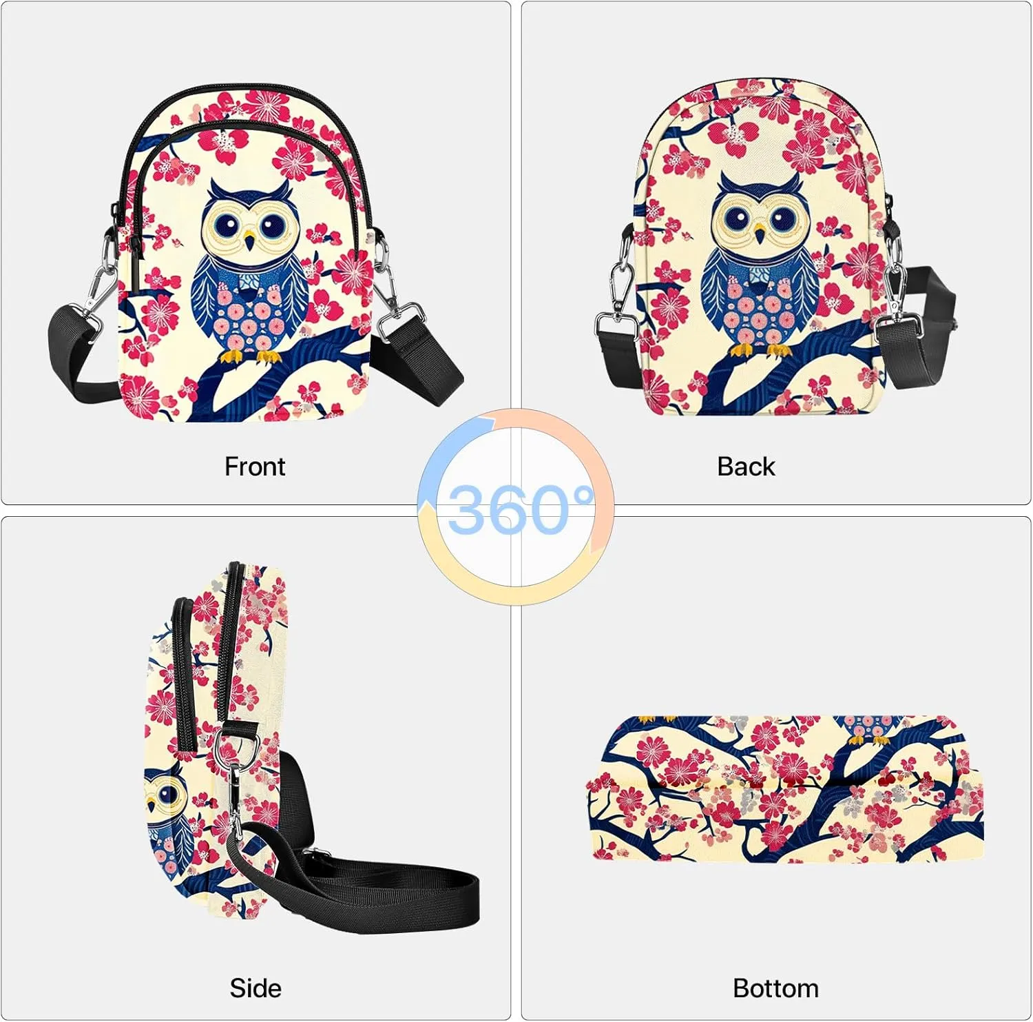 Owl Crossbody Purse for Women Casual Cell Phone Bag Waterproof Shoulder Bags Travel