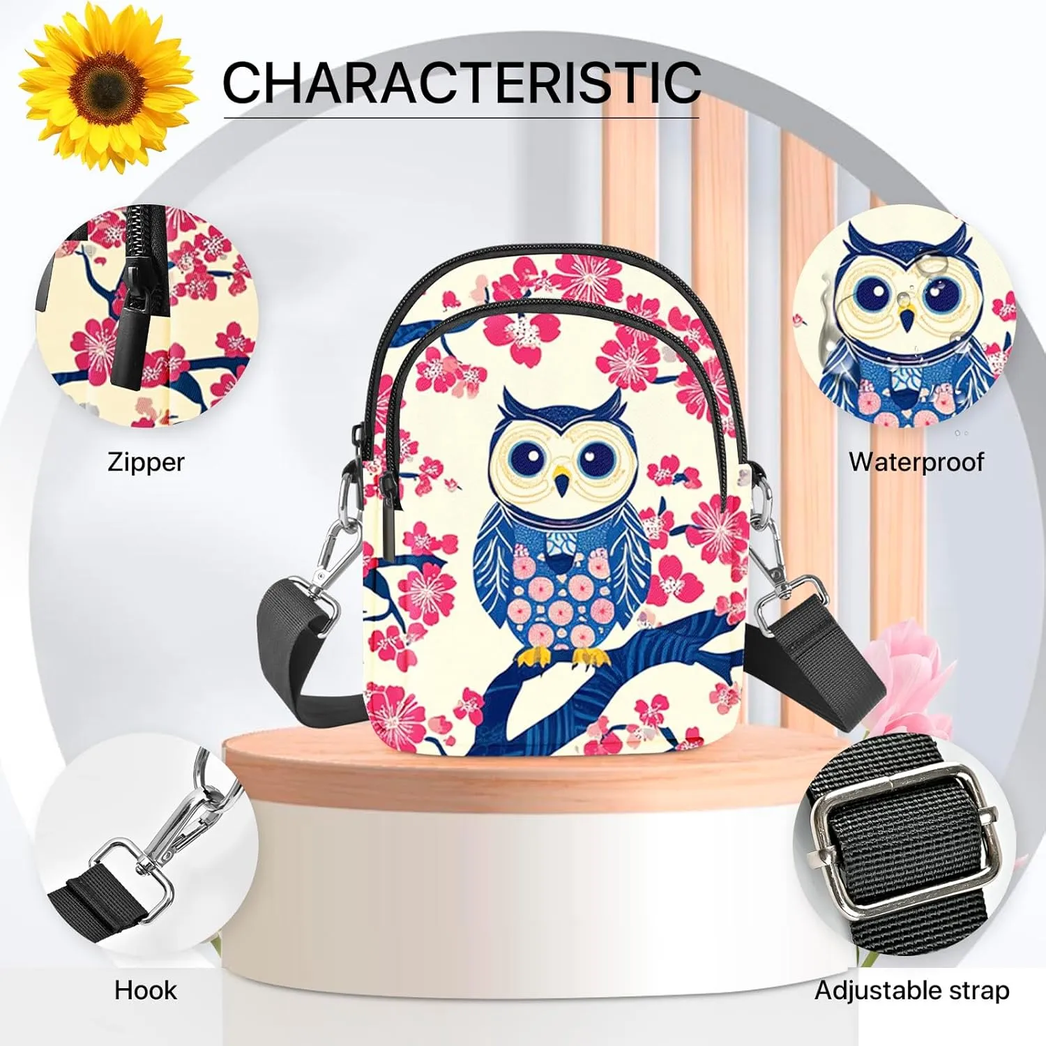Owl Crossbody Purse for Women Casual Cell Phone Bag Waterproof Shoulder Bags Travel