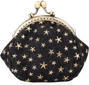 Oyachic Five-Pointed Star Coin Purse Denim Change Pouch Wallets Buckle with Kisslock Clasp Coin Holder Clutch Handbags for Women Ladies