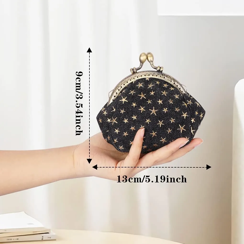 Oyachic Five-Pointed Star Coin Purse Denim Change Pouch Wallets Buckle with Kisslock Clasp Coin Holder Clutch Handbags for Women Ladies