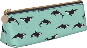Pacific Ocean Whale Triangle Leather Case Pouch with Spacious Interior, Zipper Closure for Writing Tools, Office, White, One Size, Make-Up Pouch