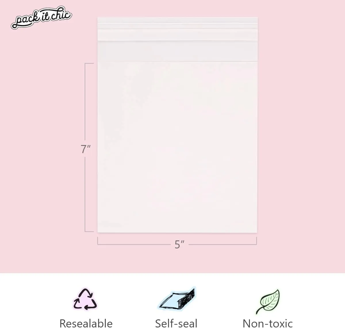 Pack It Chic - 5” X 7” (1000 Pack) Clear Resealable Cello Bags - Fits 5X7 Prints, Photos, A2 A4 A6 Cards & Envelopes - Self Seal