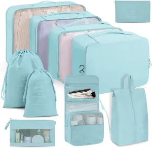 Packing Cubes 10 PCS, Mesh Breathable Luggage Organizers Bags, Packing Organizers, Durable Travel Essentials Bags Set, Travel Packing Organizers, Lake blue
