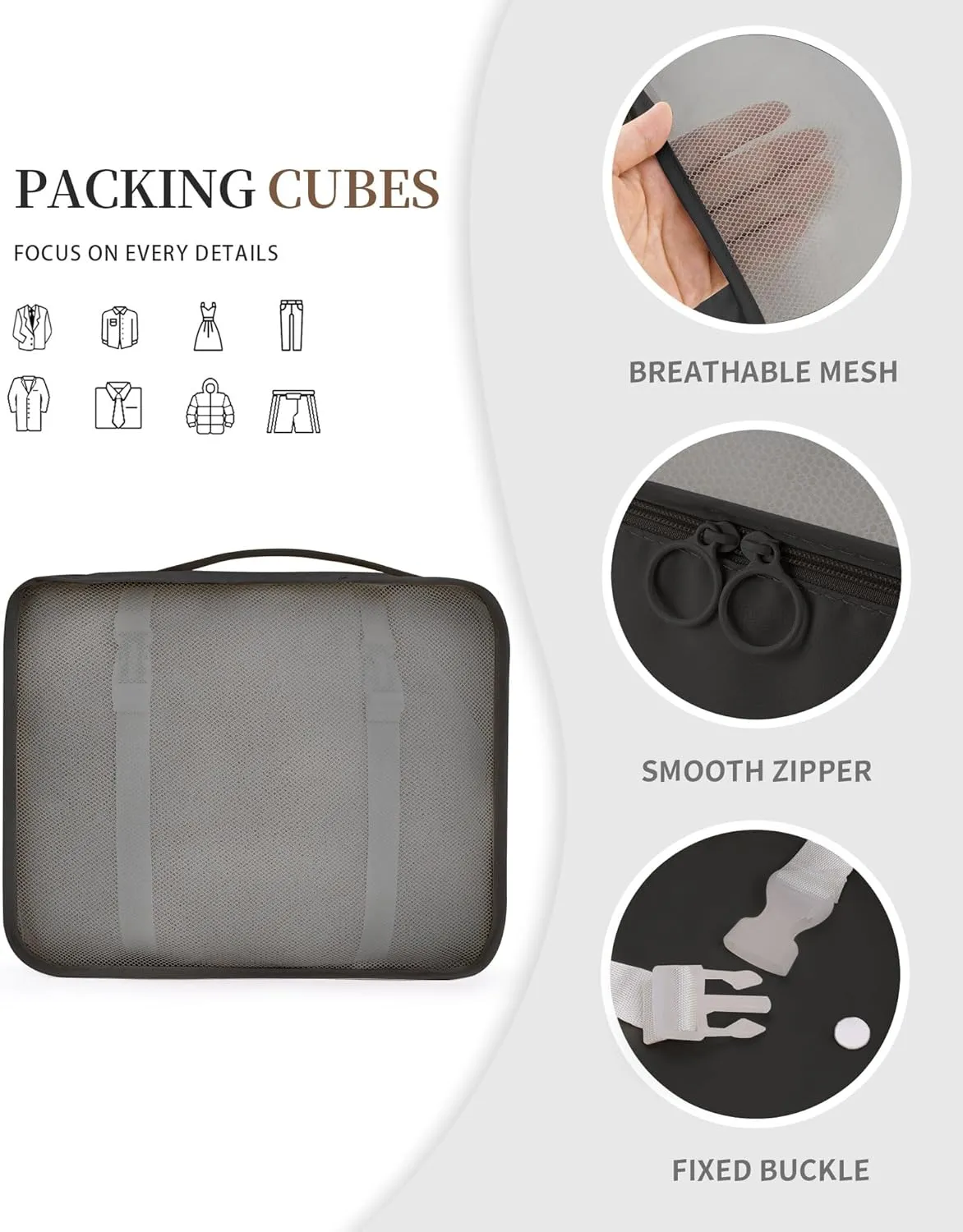 Packing Cubes 11 PCS, Mesh Breathable Luggage Organizers Bags, Packing Organizers, Durable Travel Essentials Bags Set, Travel Packing Organizers, Black