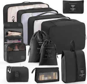 Packing Cubes 11 PCS, Mesh Breathable Luggage Organizers Bags, Packing Organizers, Durable Travel Essentials Bags Set, Travel Packing Organizers, Black