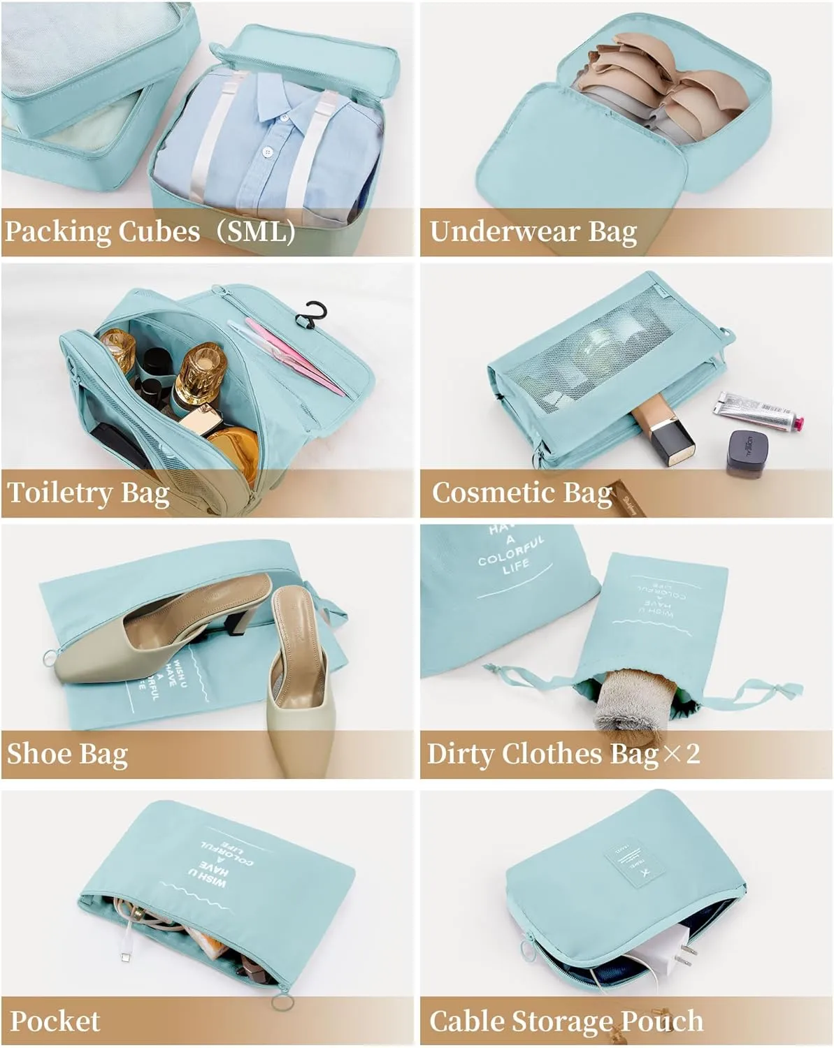 Packing Cubes 11 PCS, Mesh Breathable Luggage Organizers Bags, Packing Organizers, Durable Travel Essentials Bags Set, Travel Packing Organizers, Lake blue