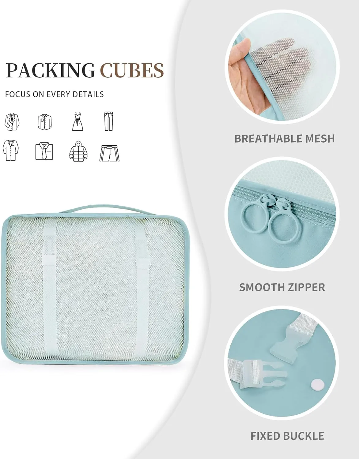 Packing Cubes 11 PCS, Mesh Breathable Luggage Organizers Bags, Packing Organizers, Durable Travel Essentials Bags Set, Travel Packing Organizers, Lake blue