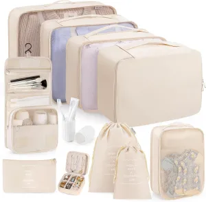 Packing Cubes 11 Set, Suitcase Organizers, Luggage Organizer Bags for Travel, Packing Cubes for Travel, with Toiletry Bag, Travel Essentials,Beige, Cream