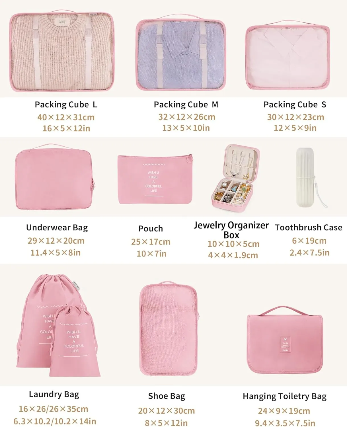 Packing Cubes 11 Set, Suitcase Organizers, Luggage Organizer Bags for Travel, Packing Cubes for Travel, with Toiletry Bag, Travel Essentials,Pink