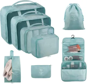 Packing Cubes, 8 Pcs Travel Packing Organizers for Suitcases, Large Capacity Travel Luggage Organizers Set includes 8 Storage Bags, (Light Blue)