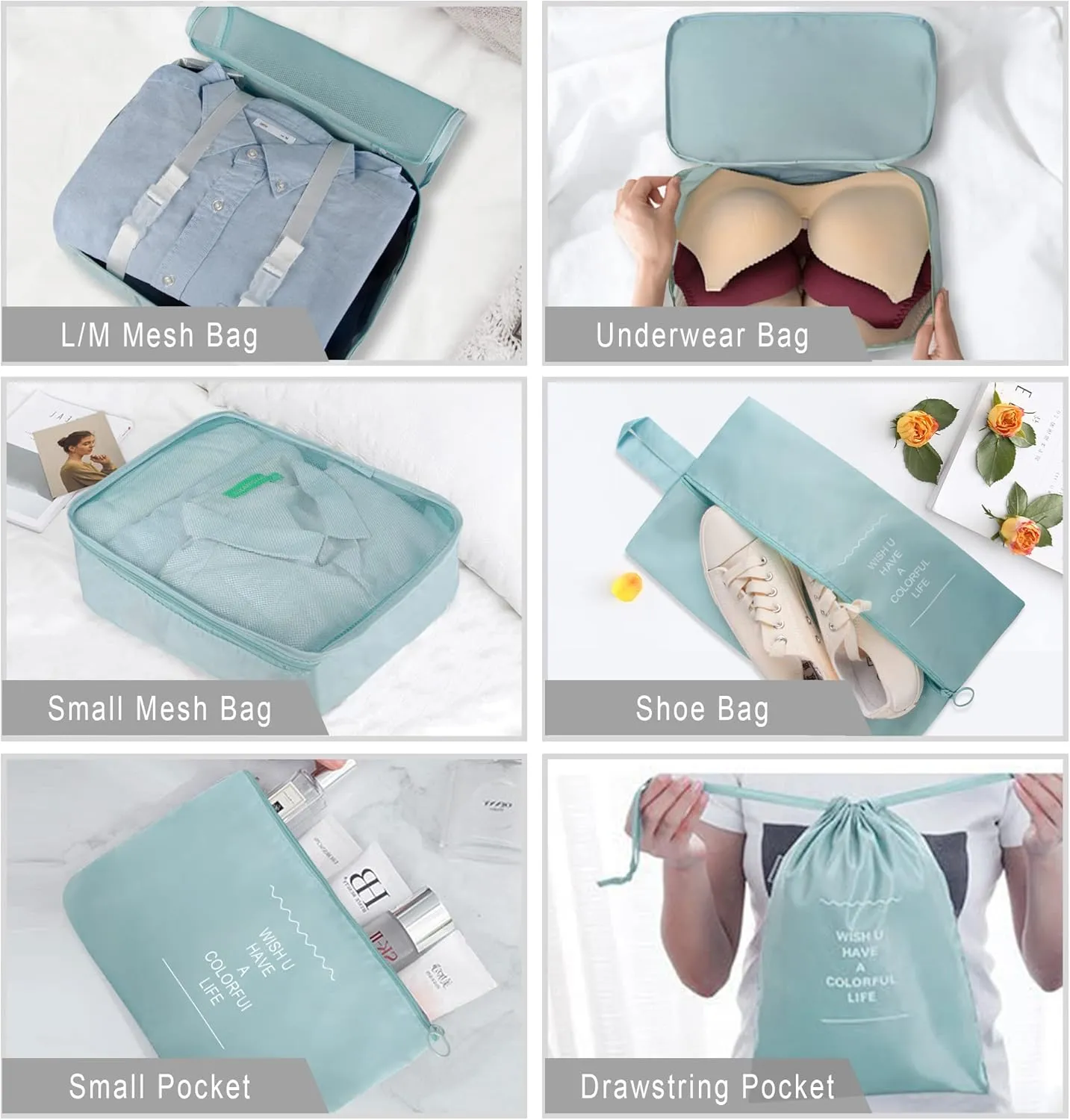 Packing Cubes, 8 Pcs Travel Packing Organizers for Suitcases, Large Capacity Travel Luggage Organizers Set includes 8 Storage Bags, (Light Blue)