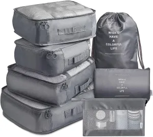 Packing Cubes VAGREEZ 7 Pcs Travel Luggage Packing Organizers Set with Toiletry Bag (Gray)