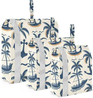 Packing Travel Organizer Cartoon Coconut Tree Spear and Waves 3 Piece Zipper Bag Set