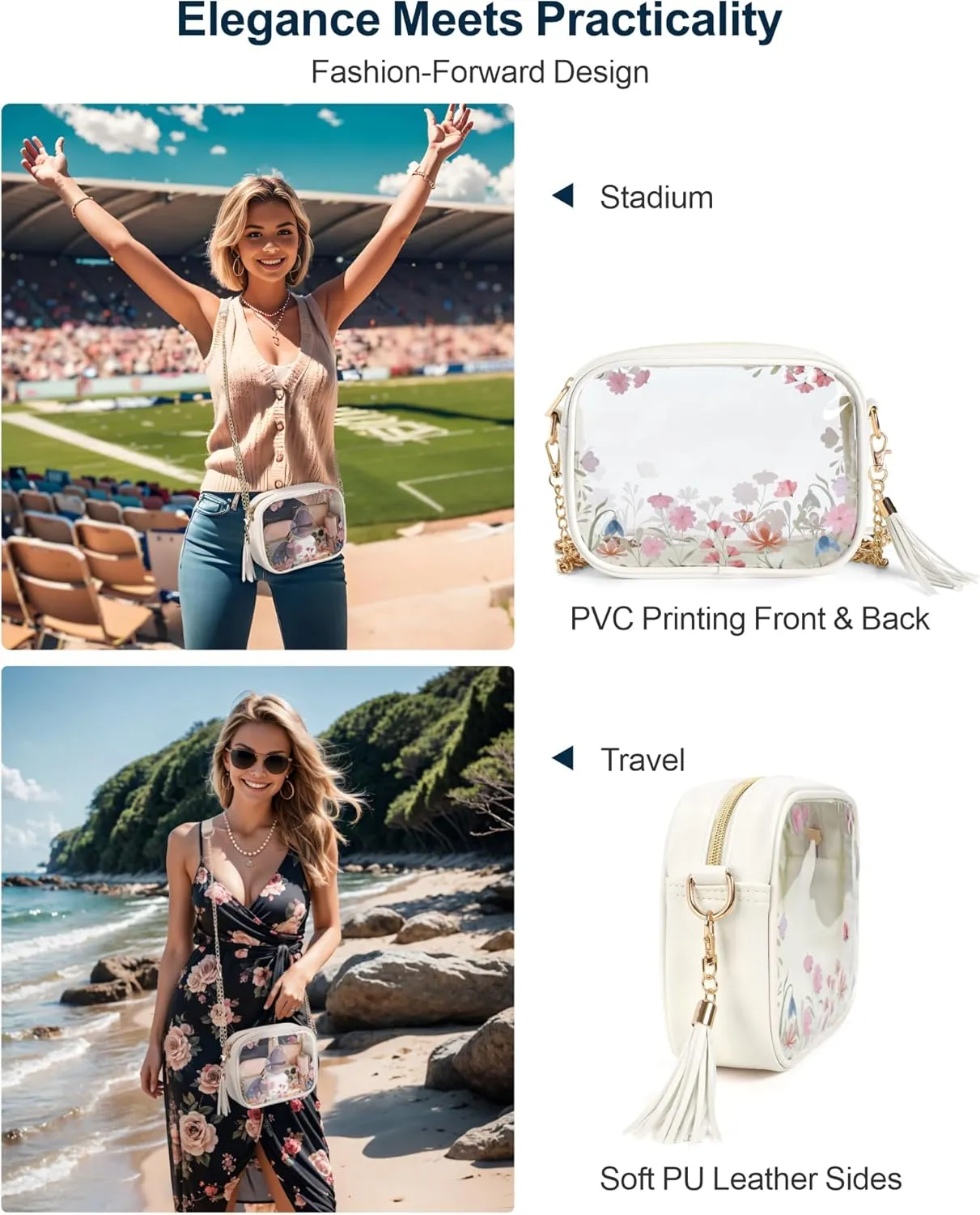 PACKISM Clear Bag for Stadium Events - Clear Purses for Women Stadium Crossbody Concert Bag for Game Day， Sports, Festival