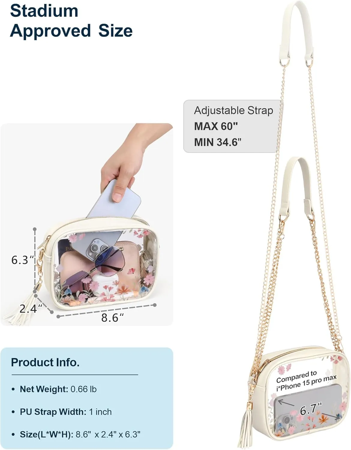 PACKISM Clear Bag for Stadium Events - Clear Purses for Women Stadium Crossbody Concert Bag for Game Day， Sports, Festival