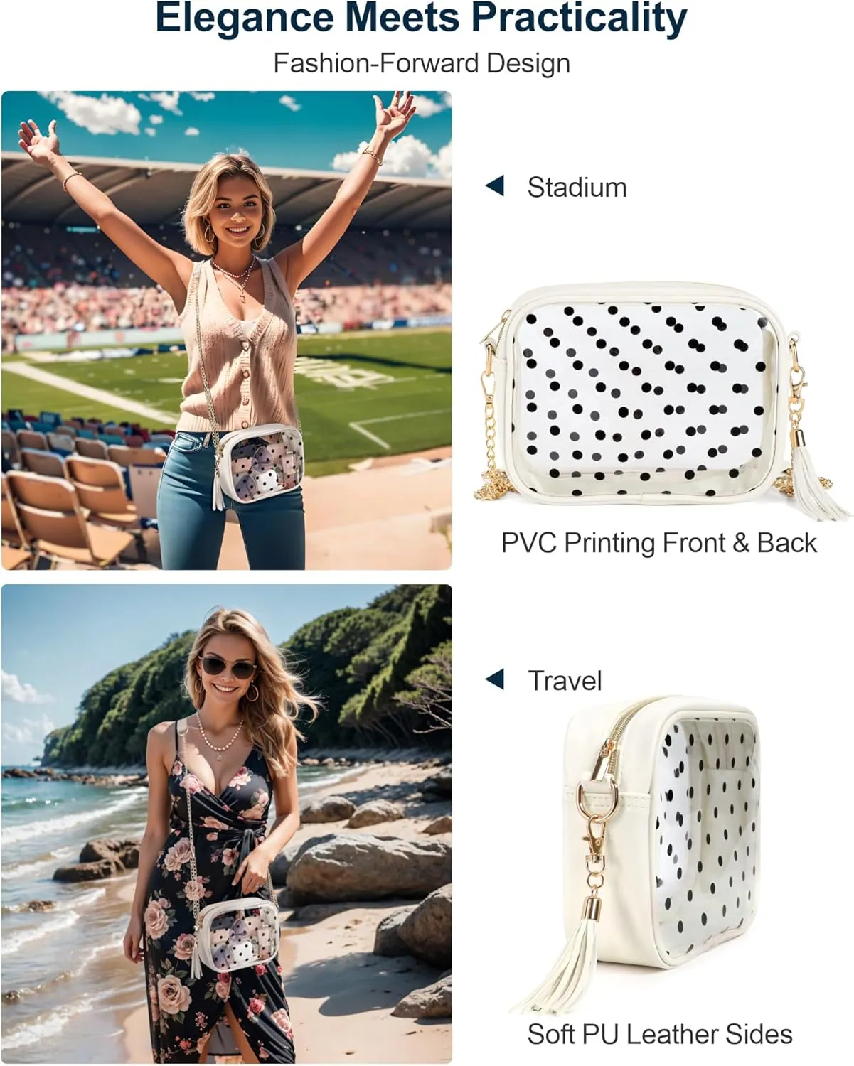 PACKISM Clear Bag for Stadium Events - Clear Purses for Women Stadium Crossbody Concert Bag for Game Day， Sports, Festival