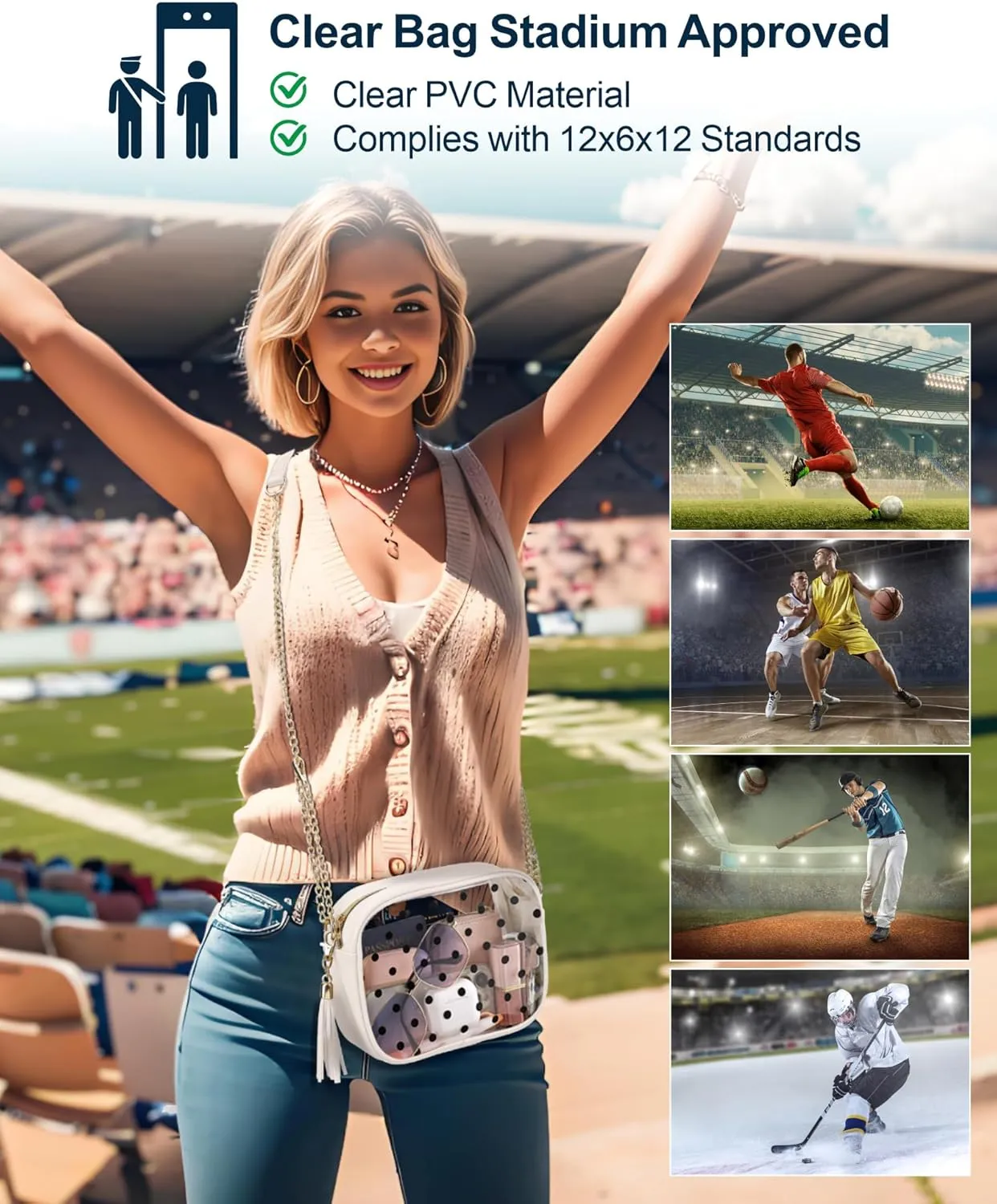 PACKISM Clear Bag for Stadium Events - Clear Purses for Women Stadium Crossbody Concert Bag for Game Day， Sports, Festival