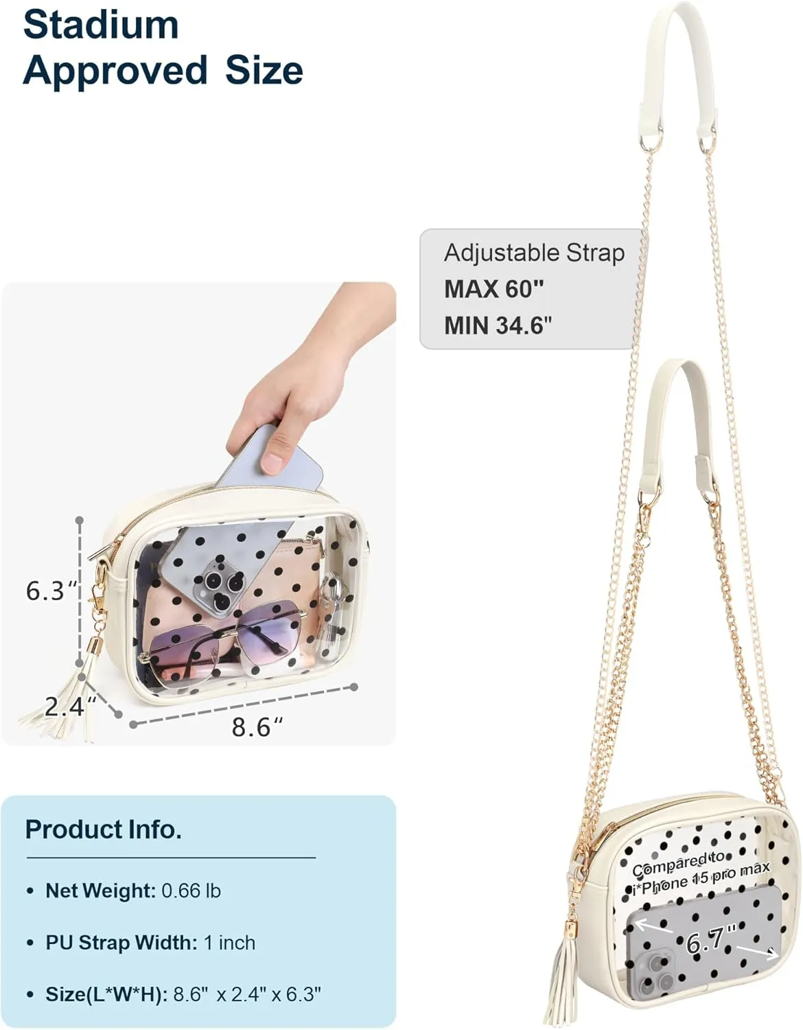 PACKISM Clear Bag for Stadium Events - Clear Purses for Women Stadium Crossbody Concert Bag for Game Day， Sports, Festival