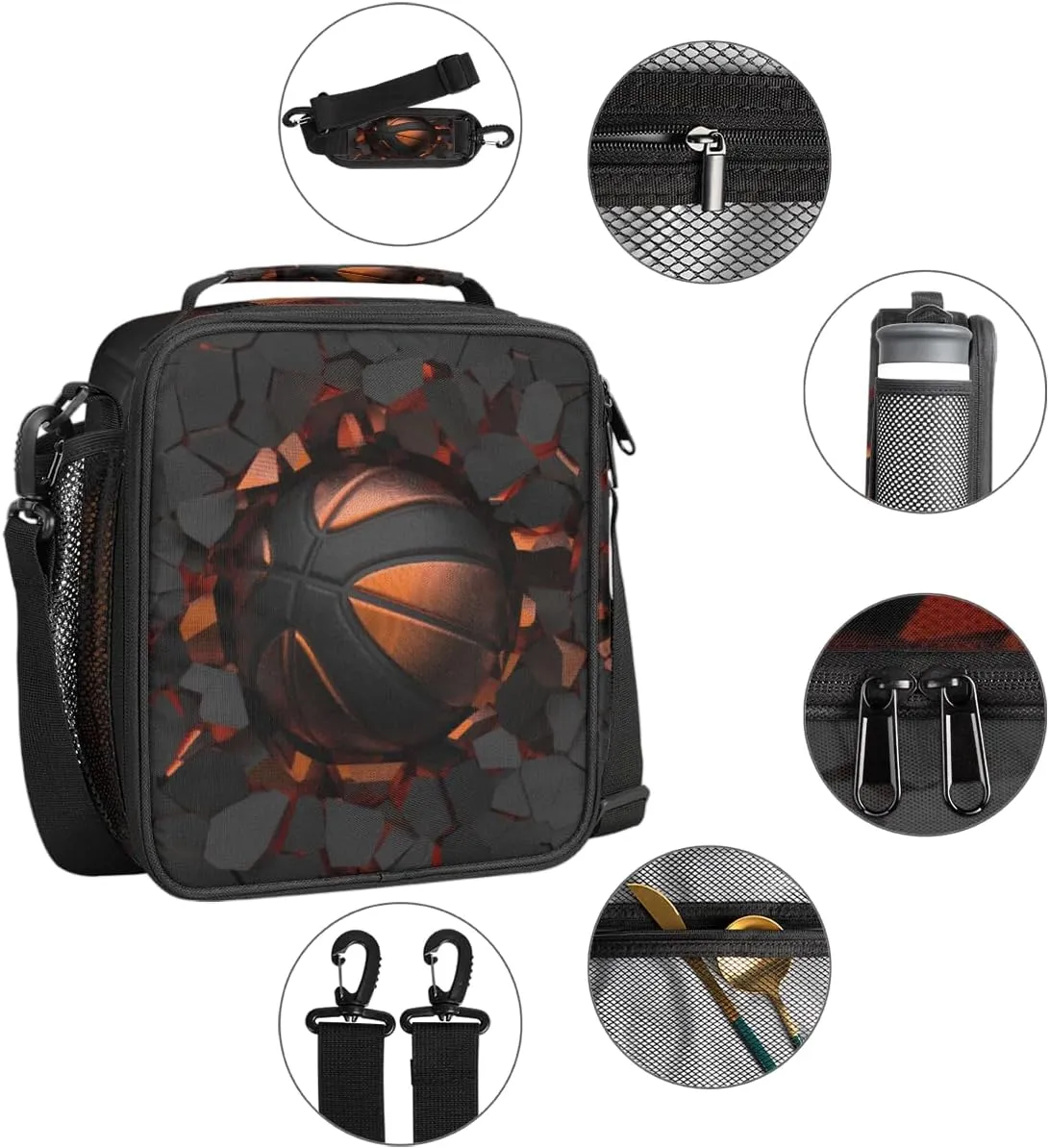 Painting Basketball Crash Lunch Bag Insulated Portable Reusable Lunch Box For Women, Teens Thermal Lunch Bag Adult Lunch Tote Boys Girls Lunchbox For Work Office School Picnic Beach