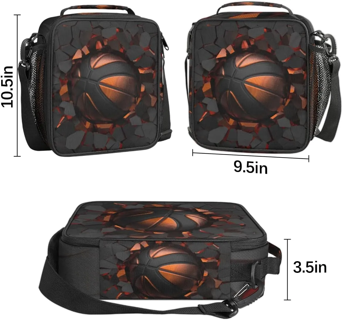 Painting Basketball Crash Lunch Bag Insulated Portable Reusable Lunch Box For Women, Teens Thermal Lunch Bag Adult Lunch Tote Boys Girls Lunchbox For Work Office School Picnic Beach