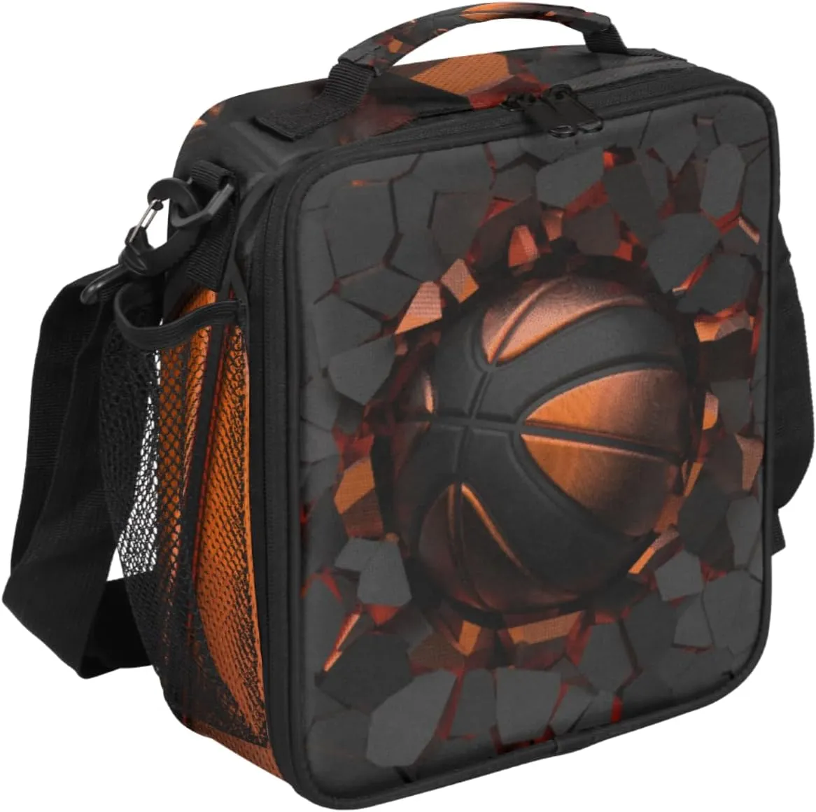 Painting Basketball Crash Lunch Bag Insulated Portable Reusable Lunch Box For Women, Teens Thermal Lunch Bag Adult Lunch Tote Boys Girls Lunchbox For Work Office School Picnic Beach