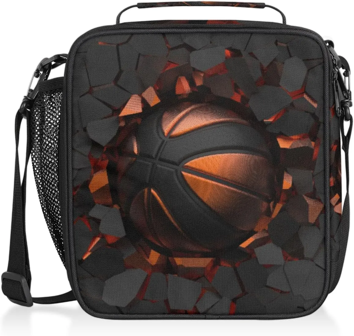 Painting Basketball Crash Lunch Bag Insulated Portable Reusable Lunch Box For Women, Teens Thermal Lunch Bag Adult Lunch Tote Boys Girls Lunchbox For Work Office School Picnic Beach