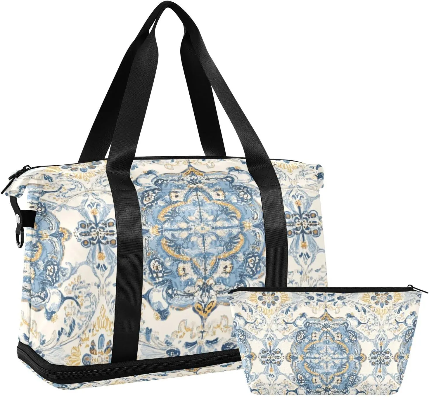 Paisley Glory Blue Seamless Picture Seamless Pattern Travel Duffel Bags Sport Training Bag with Toiletry Bag for Sports Multifunctional