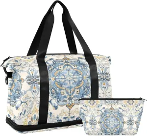 Paisley Glory Blue Seamless Picture Seamless Pattern Travel Duffel Bags Sport Training Bag with Toiletry Bag for Sports Multifunctional